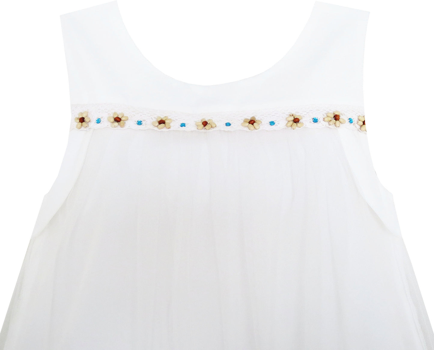 Girls Dress Tank Sleeveless Lace Flower Embroidered Tulle Overlay Size 4-10 Years