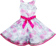 Girls Dress 3 Layers Hand Drawing Peony Flower Pageant Size 4-12 Years