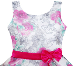 Girls Dress 3 Layers Hand Drawing Peony Flower Pageant Size 4-12 Years