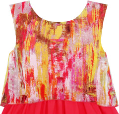 Girls Dress Turn-Down Collar Flower Chiffon Party Red Size 7-14 Years