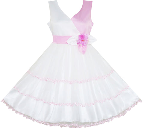 Girls Dress Elegant Design Princess Wedding Bow Tie Flower Size 4-14 Years