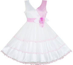 Girls Dress Elegant Design Princess Wedding Bow Tie Flower Size 4-14 Years