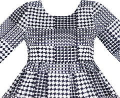 Girls Dress 3/4 Sleeve Elegant Black Checkered Red Flower Size 7-14 Years