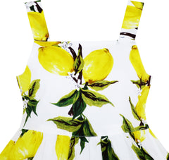 Girls Dress Sleeveless Fruit Yellow Lemon Green Leave Size 4-10 Years