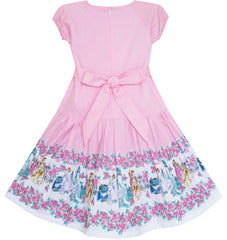 Girls Dress Embroidered Leaves Flower O-Neck Cotton Size 4-14 Years
