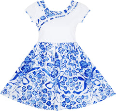 Girls Dress Porcelain Floral Printed Pageant Holiday Size 4-14 Years