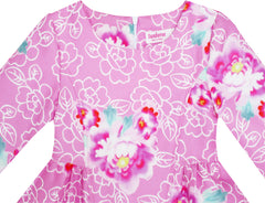 Girls Dress Pink Flower Print 3/4 Sleeve Autumn Winter Size 4-10 Years