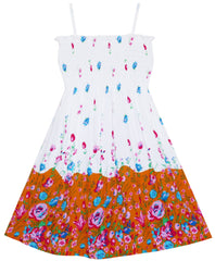 Girls Dress Smocked Halter Floral Printed Size 2-10 Years