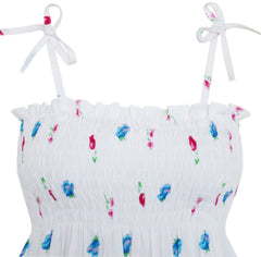Girls Dress Smocked Halter Floral Printed Size 2-10 Years