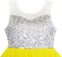 Girls Dress Sequin Mesh Party Princess Tulle Shiny Glitter Size 7-14 Years