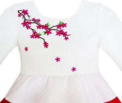 Girls Dress 3/4 Sleeve Floral Flounced Skirt 2-in-1 Set Princess Size 7-14 Years