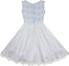 Flower Girl Dress Sparkling Pearl Belt Gray Wedding Bridesmaid Pageant Size 3-14 Years