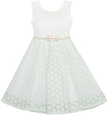 Girls Dress Floral Lace Jeweled Pearl Belt Princess Pageant Party Size 4-14 Years