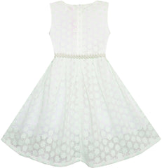 Girls Dress Floral Lace Jeweled Pearl Belt Princess Pageant Party Size 4-14 Years