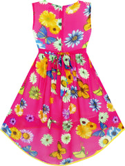 Girls Dress Hi-lo Maxi Chiffon Butterfly Flower Party Evening Size 7-14 Years