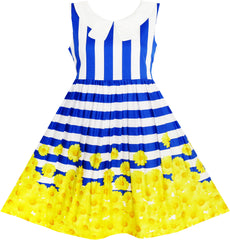 Girls Dress Navy Blue Striped Collar School Size 7-14 Years