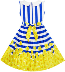 Girls Dress Navy Blue Striped Collar School Size 7-14 Years