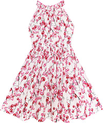 Girls Plum Flower Print Dress With Ice Cream Handbag Size 4-8 Years