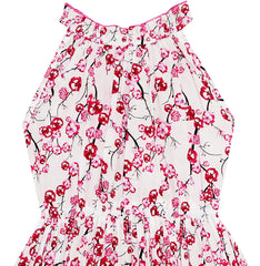 Girls Plum Flower Print Dress With Ice Cream Handbag Size 4-8 Years