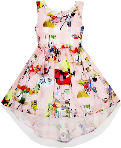 Girls Hi-Lo Dress Checkered Tulle Pearl Necklace Princess Pageant Size 4-14 Years