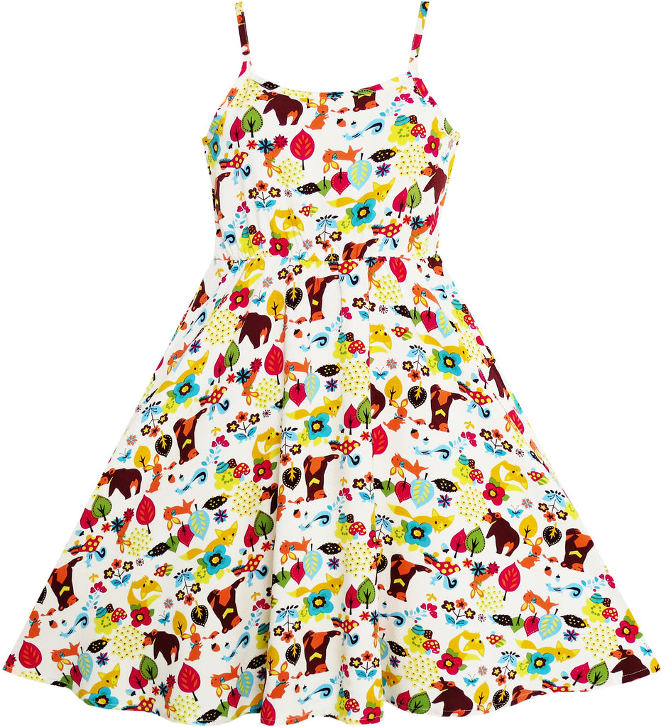 Girls Dress Sling Fox Leaves Print Summer Size 7-14 Years