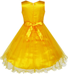 Flower Girls Dress Lace Pearl Dimensional Flowers Pageant Wedding Tulle Size 3-14 Years