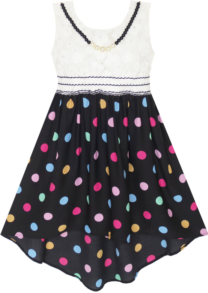 Girls Dress Hi-lo Maxi Chiffon Lace Polka Dot Necklace Party Size 7-14 Years