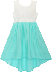 Girls Dress Hi-lo Maxi Chiffon Lace Polka Dot Necklace Party Size 7-14 Years