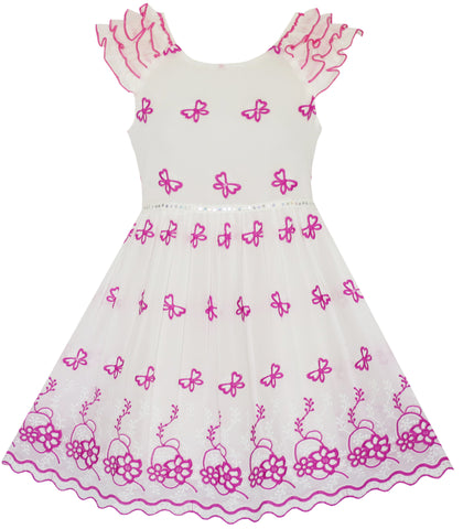 Girls Dress Embroidered Butterfly Dress Princess Pageant Size 4-14 Years
