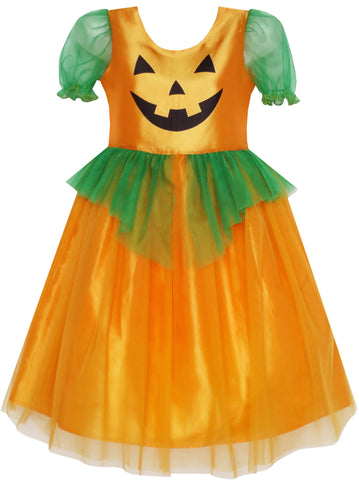 Girls Dress Pumpkin Tulle Party Dress Holloween Costume Size 3-14 Years