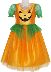 Girls Dress Pumpkin Tulle Party Dress Holloween Costume Size 3-14 Years