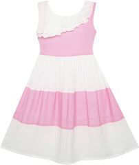 Girls Dress Pleated Collar Color Block Chiffon Size 7-16 Years