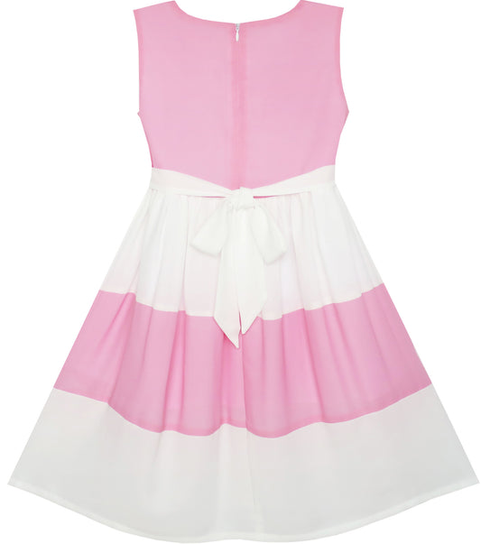 Girls Dress Pleated Collar Color Block Chiffon Size 7-16 Years
