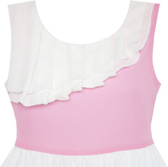 Girls Dress Pleated Collar Color Block Chiffon Size 7-16 Years