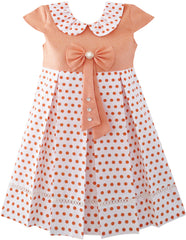 Girls Dress Polka Dot School Bow Tie Pearl Cap Sleeve Size 4-14 Years