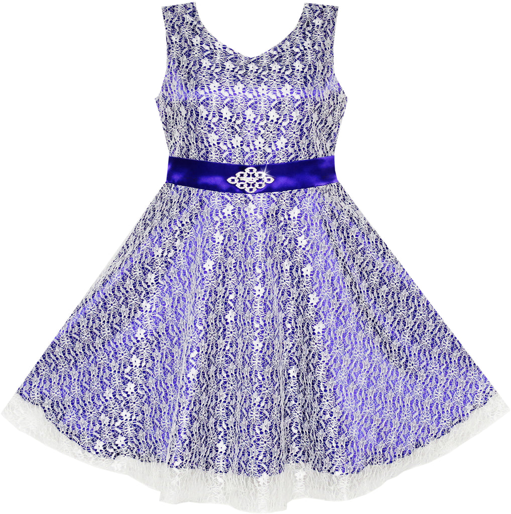 Flower Girls Dress Lace Sparkling Diamond Wedding Pageant Size 7-14 Years