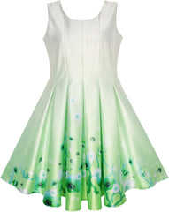 Girls Dress Fit And Flare Glitter Flower Print Party Size 7-14 Years