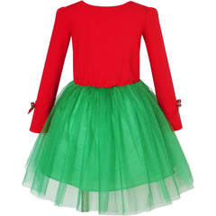 Girls Dress Christmas Santa Hat Long Sleeve Party Dress Size 3-12 Years