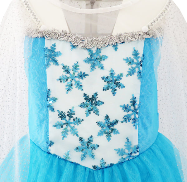 Sunny Fashion Girls Snow Queen Ice Princess Costume Dress – Cape Included, Sizes 4-12, Polyester With Cotton Lining, Perfect For Birthday & Halloween