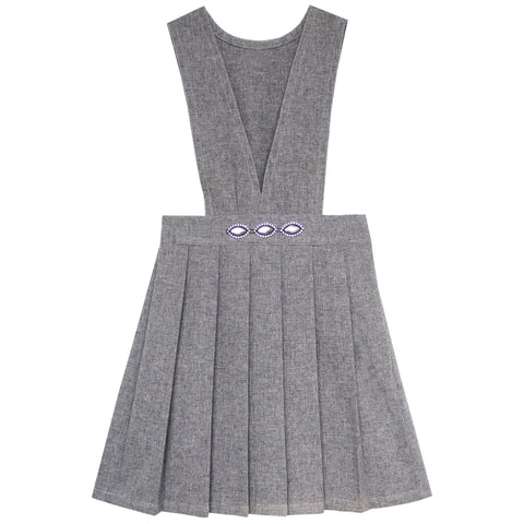 Girls Dress V Neck Pleated Hem School Uniform Tartan Skirt Size 4-14 Years