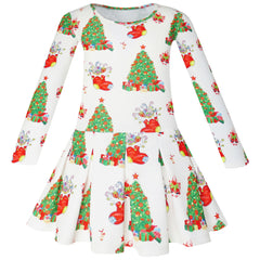 Girls Dress Christmas Tree Xmas Stockings Holiday Size 4-10 Years