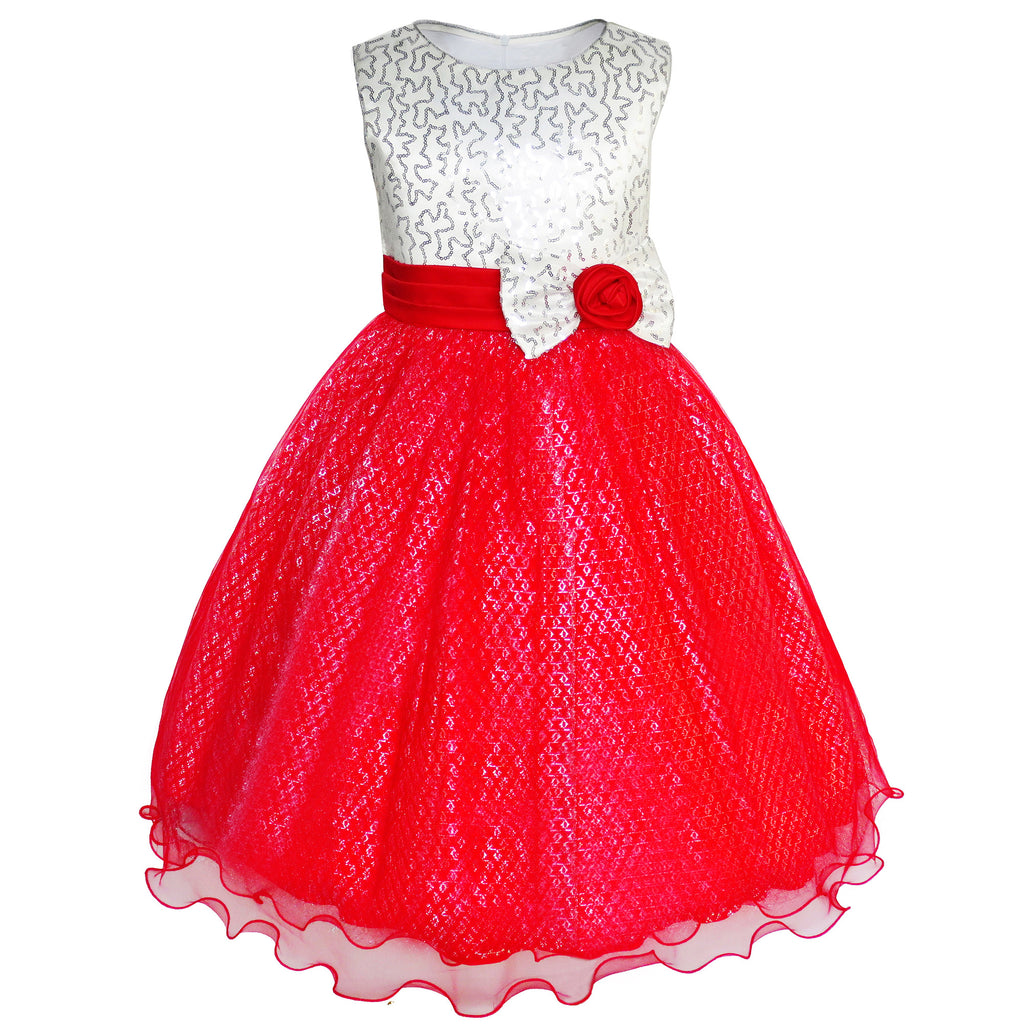 Girls Dress Flower Sparkling Sequins Belted Tulle Party Size 4-14 Years