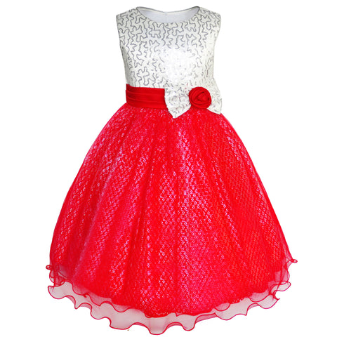 Girls Dress Flower Sparkling Sequins Belted Tulle Party Size 4-14 Years