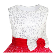 Girls Dress Flower Sparkling Sequins Belted Tulle Party Size 4-14 Years
