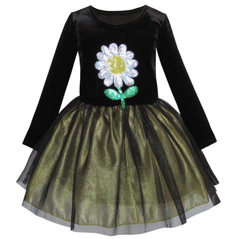 Girls Dress Flower Embroidered Long Sleeve Tulle Dress