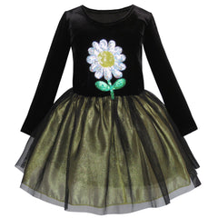 Girls Dress Flower Embroidered Long Sleeve Tulle Dress