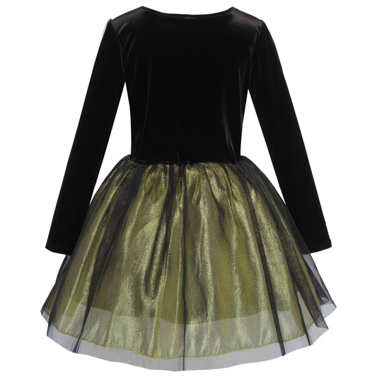 Girls Dress Flower Embroidered Long Sleeve Tulle Dress