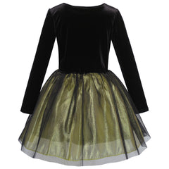 Girls Dress Flower Embroidered Long Sleeve Tulle Dress