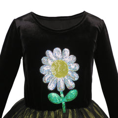 Girls Dress Flower Embroidered Long Sleeve Tulle Dress