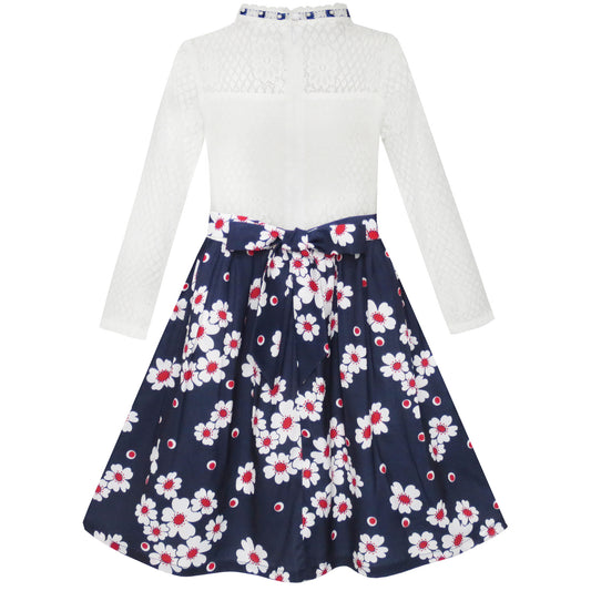 Girls Dress Lace Pearl Plum Blossom Elegant Princess Dress Size 4-14 Years